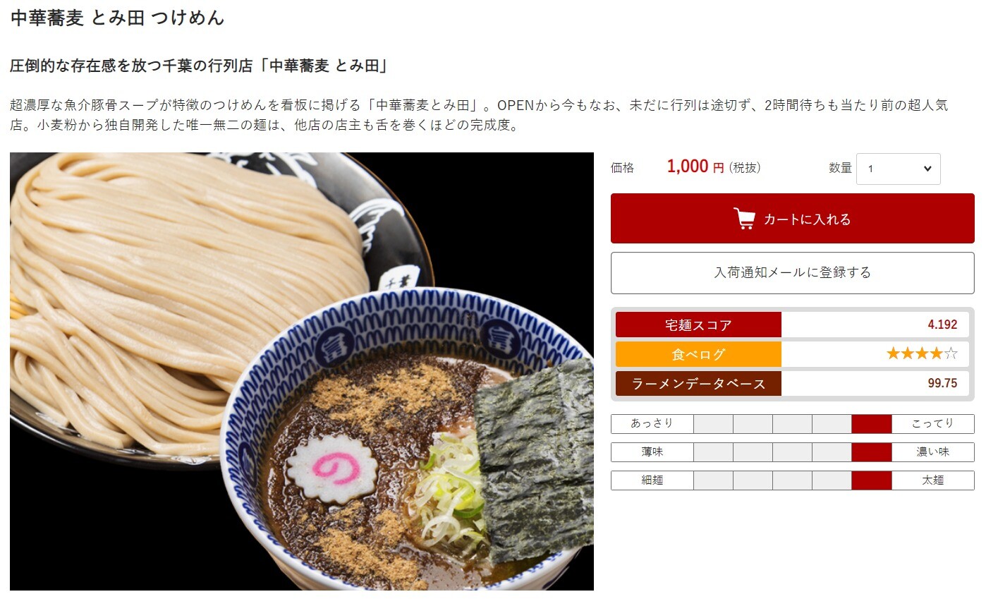 宅麺.comにある，とみた田のつけめんのページ