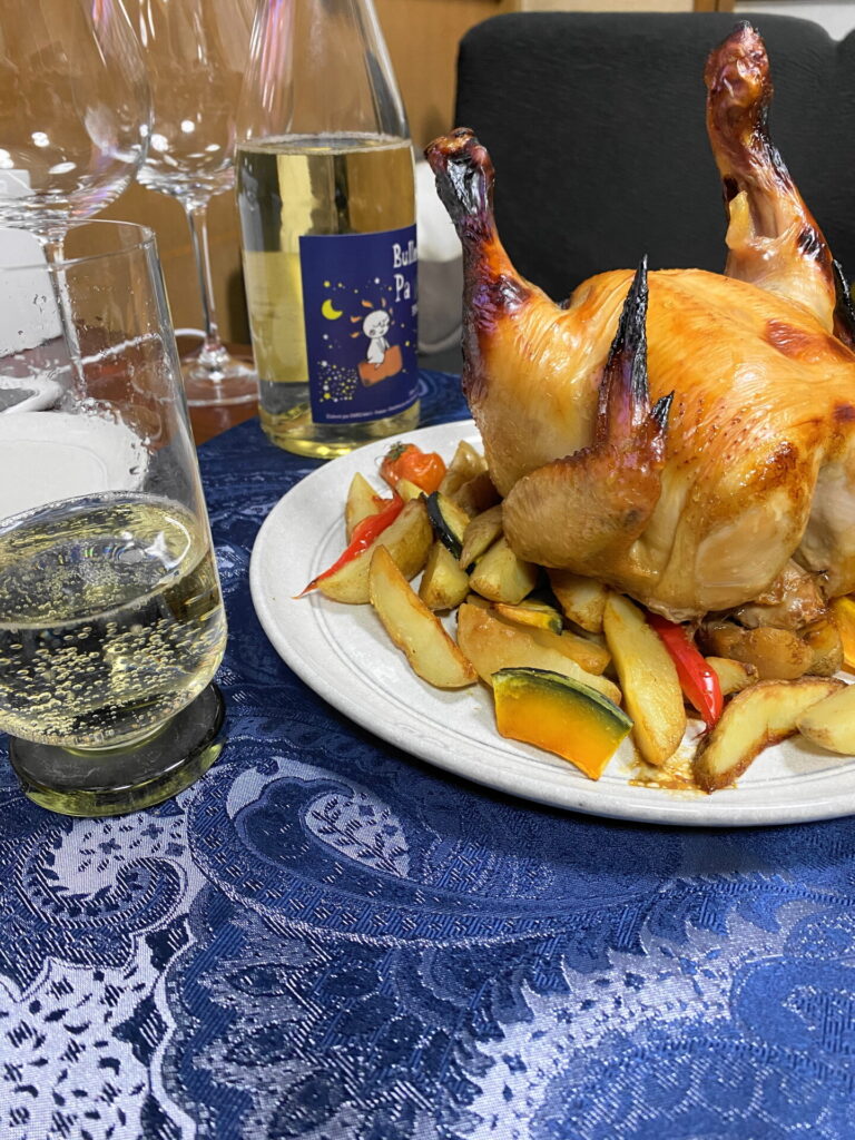 ワインと丸鶏